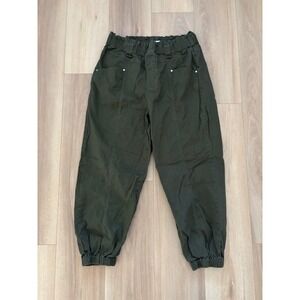 Frayed‎ Jeans Paper Bag Waist Jogger Pants Olive Green Size 32 Women's